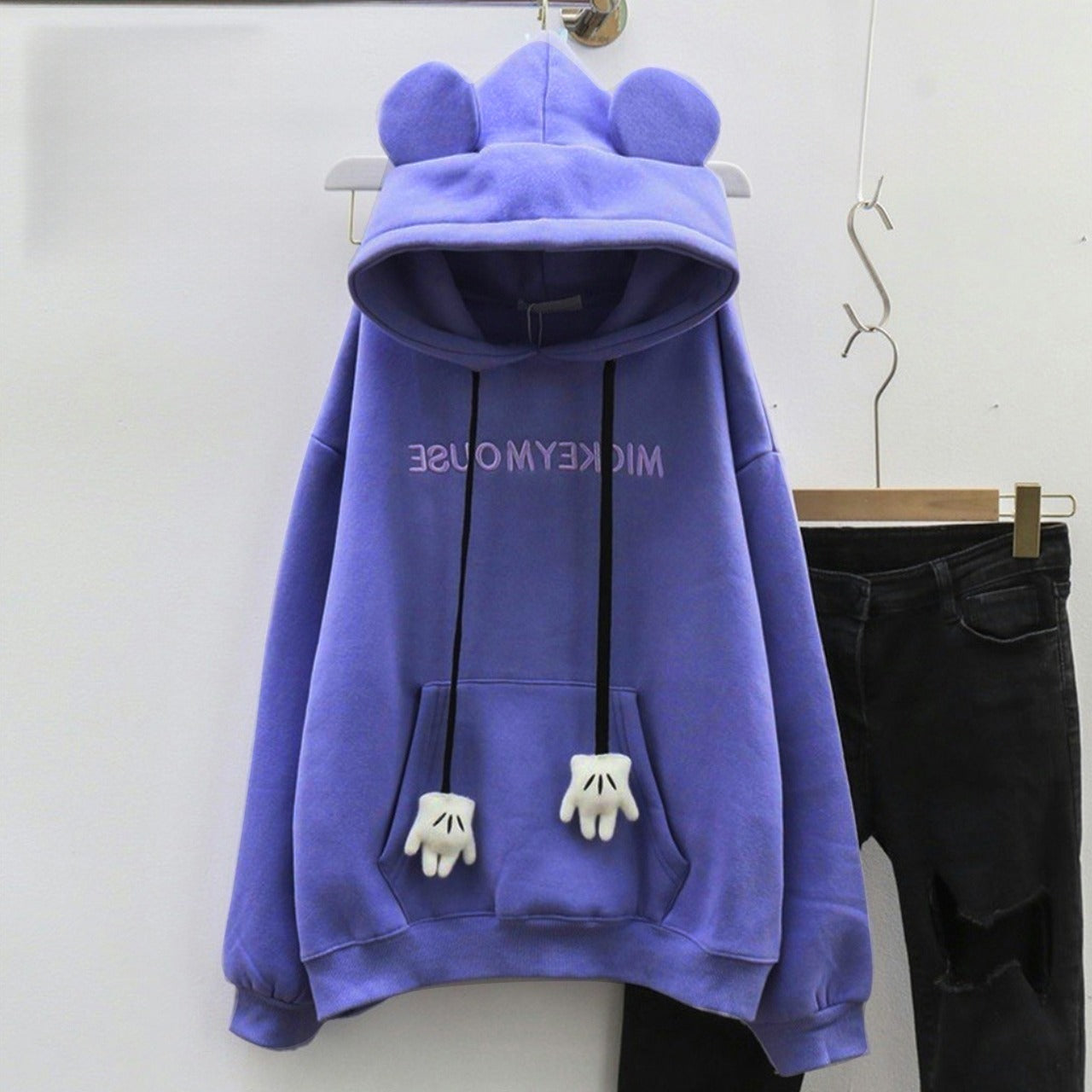 Mickey Mouse Text Cartoon Pullover Hoodies for Women