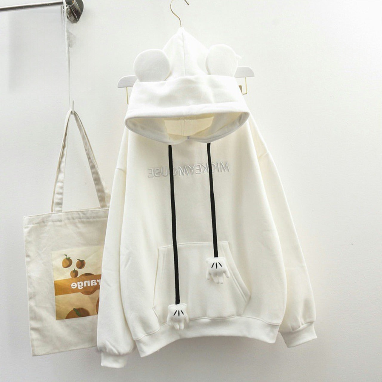 Mickey Mouse Text Cartoon Pullover Hoodies for Women