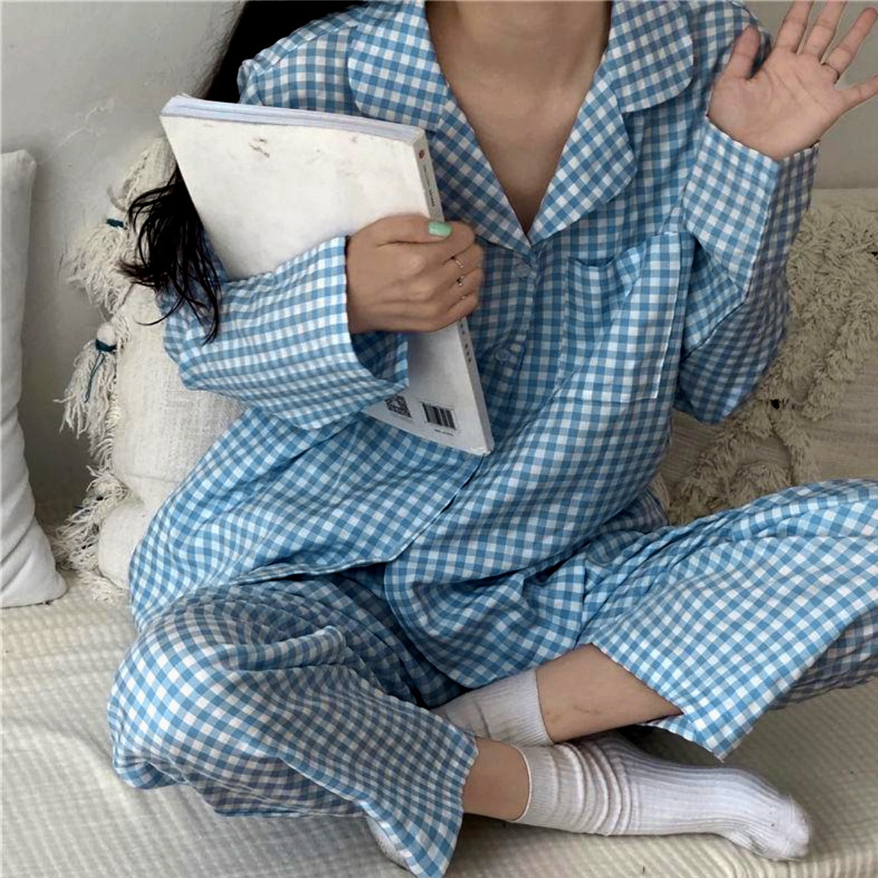 Check Pattern Casual Shirt & Pant Nightwear Set for Girls