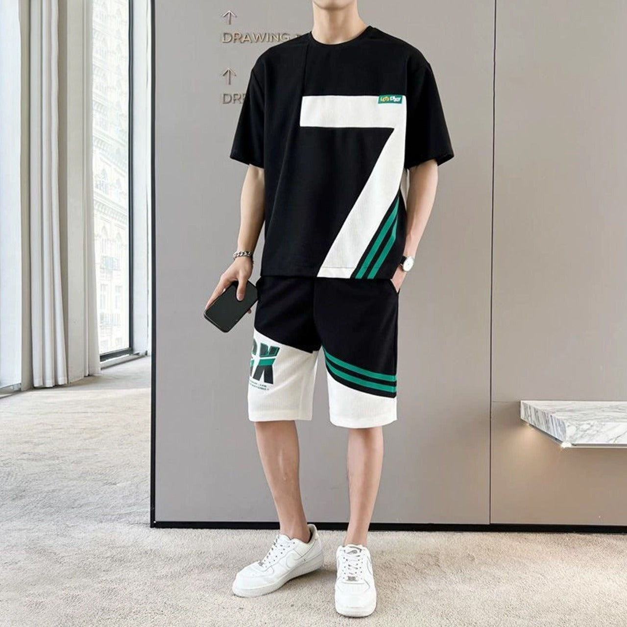 Korean Fashion Short Sleeve T-Shirt & Shorts Jogger Outfit for Men