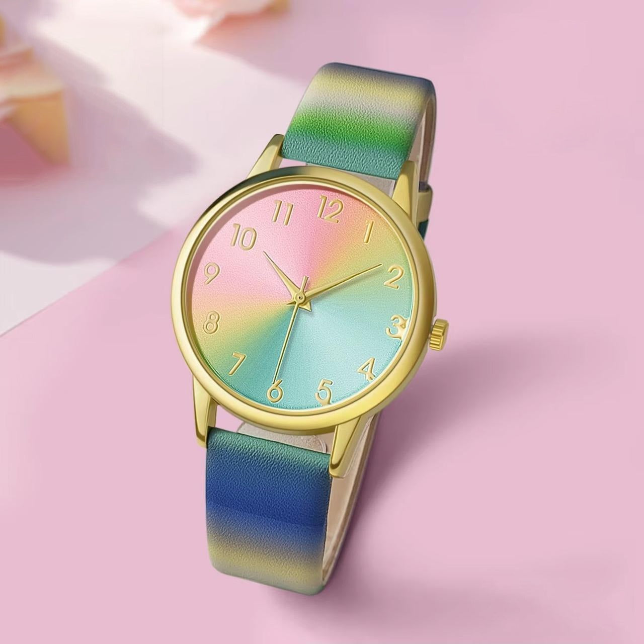 Round Leather Strap Fashion Quartz Watch for Ladies