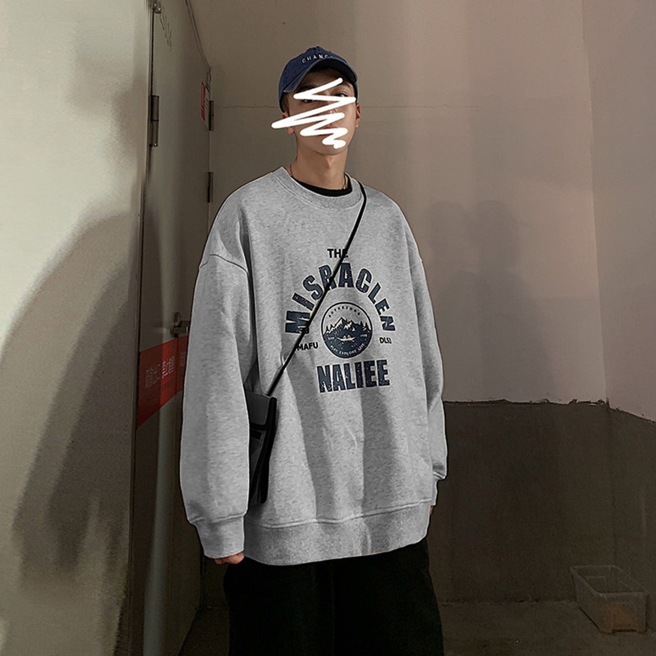 Round Neck Printed Short Sleeve Fashion Loose Fit Sweatshirt for Men