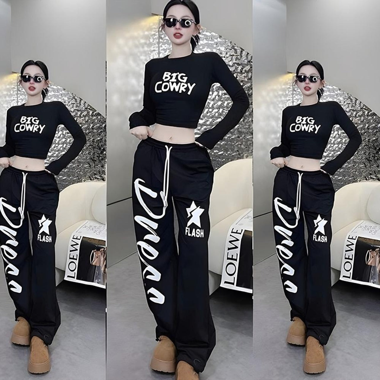 Hip Hop Fashion Printed Dance Costume Top & Pants for Women