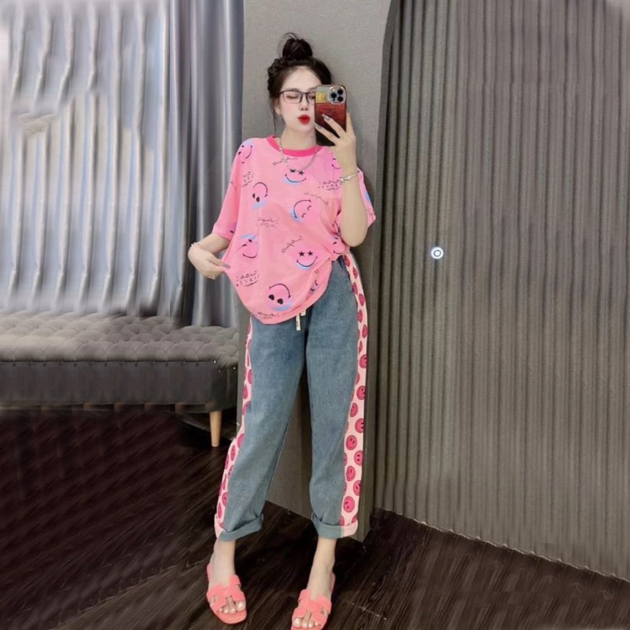 Printed Fashion Short Sleeve Top & Palazzo Pant for Women