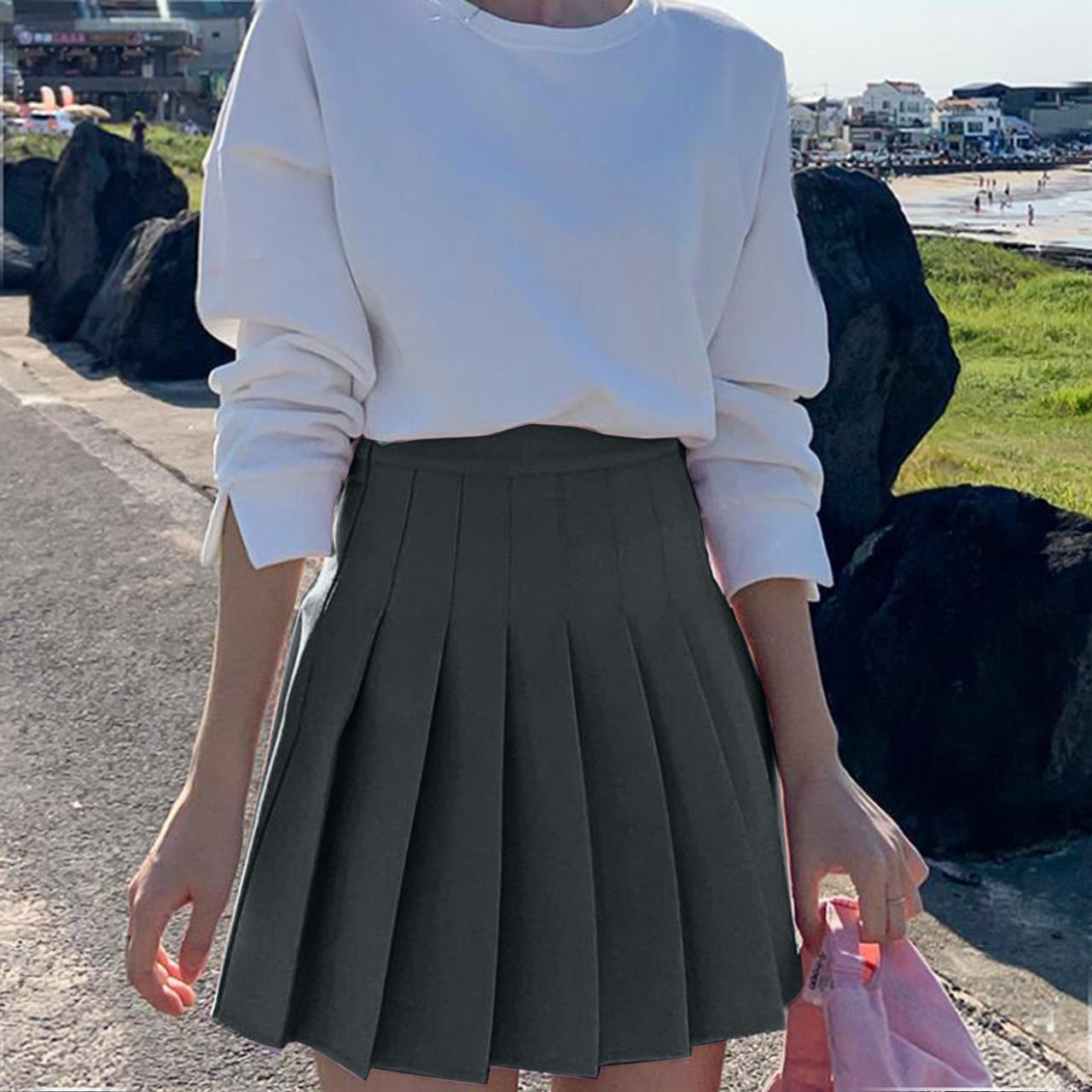 Short Pleated Style High Waist Solid Color Classy Short Tennis Skirts for Ladies