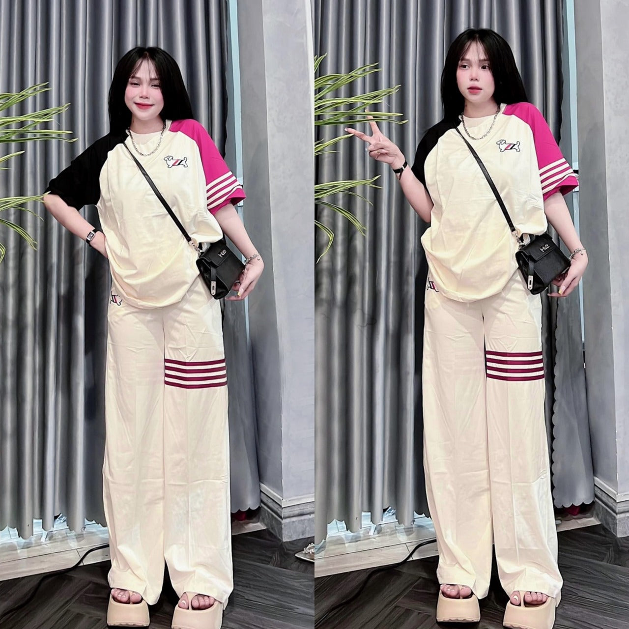 Dual Color Fashion Short Sleeve T-shirt & Pant for Women
