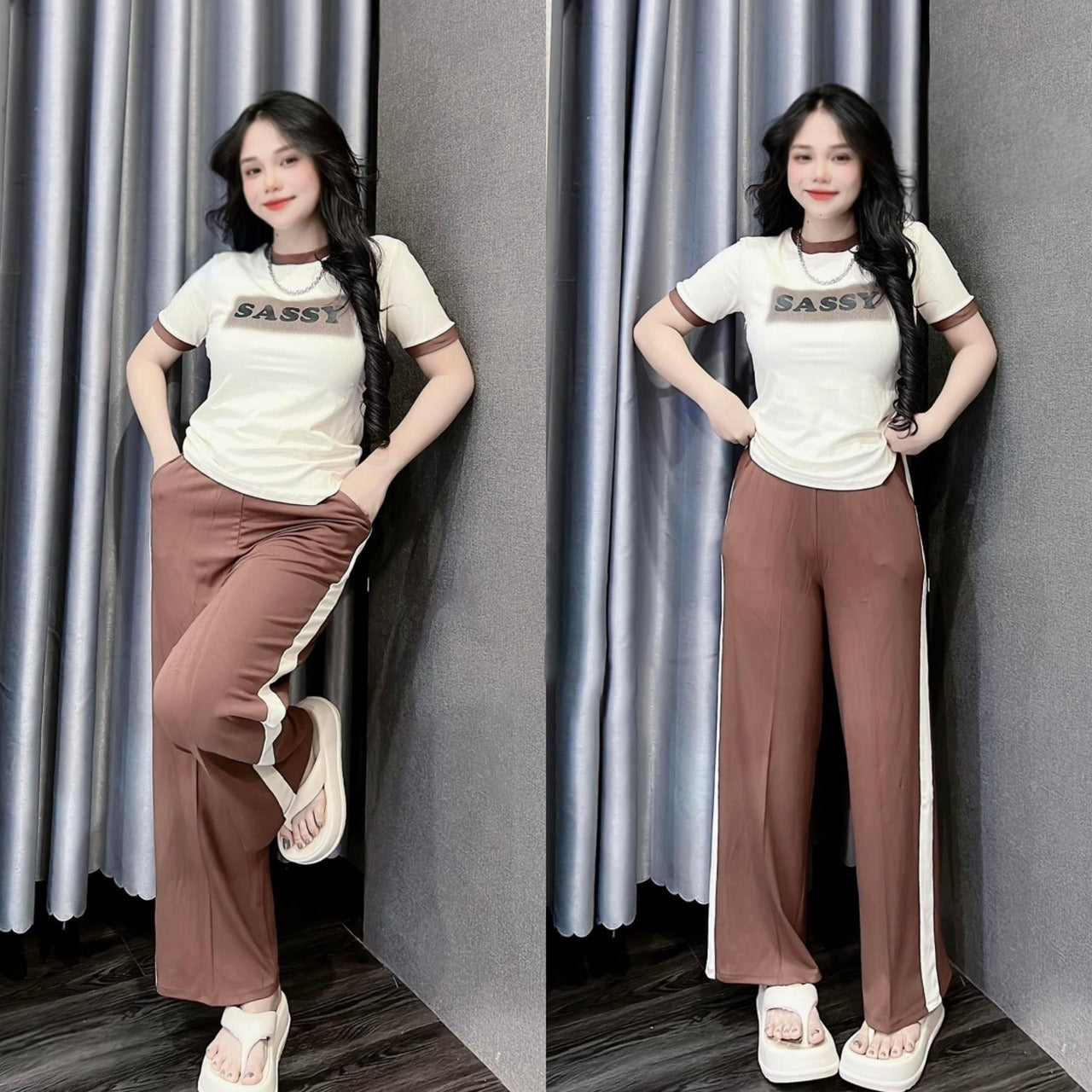 Outdoor Fashion Printed T-Shirt & Wide Leg Pant for Women
