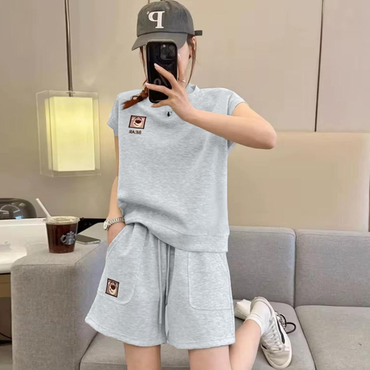 Korean Solid Fashion Latest Outdoor T-shirt & Shorts for Women