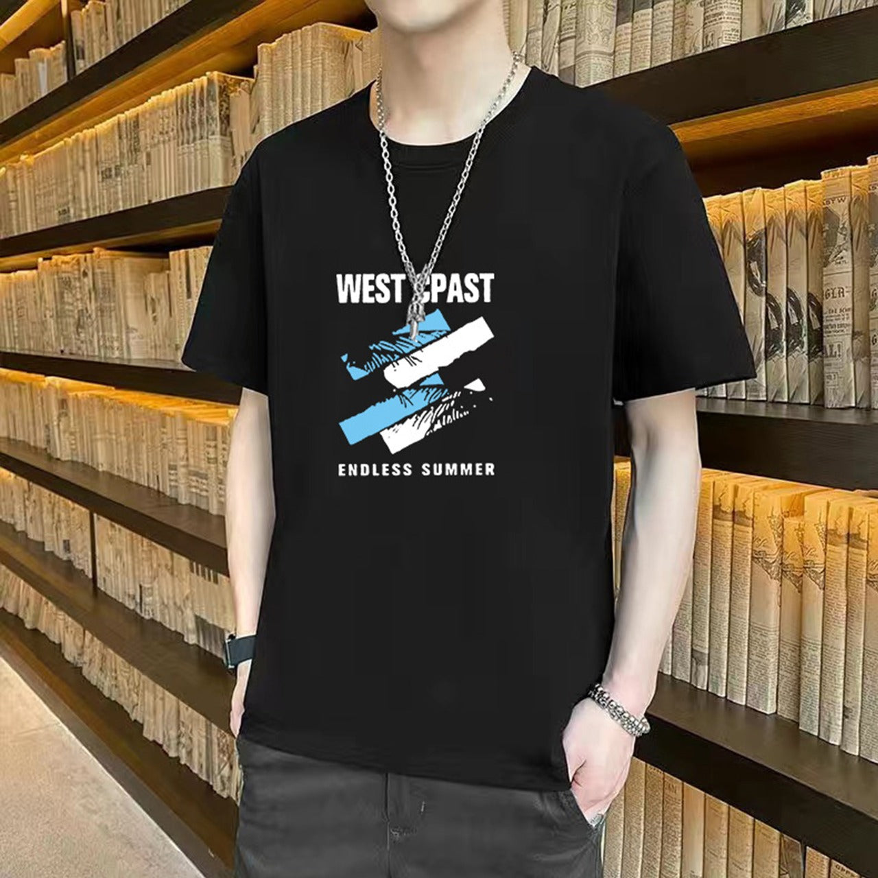 Round Neck Text & Grapics Printed Fashion T-shirt for Men