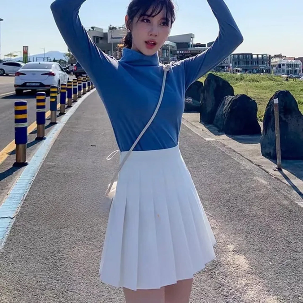 Short Pleated Style High Waist Solid Color Classy Short Tennis Skirts for Ladies
