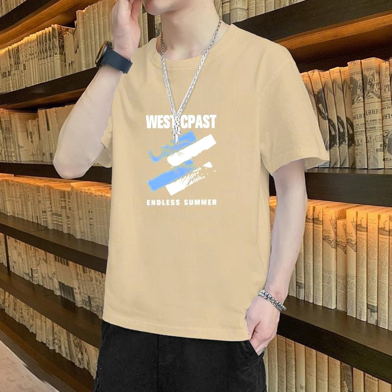 Round Neck Text & Grapics Printed Fashion T-shirt for Men