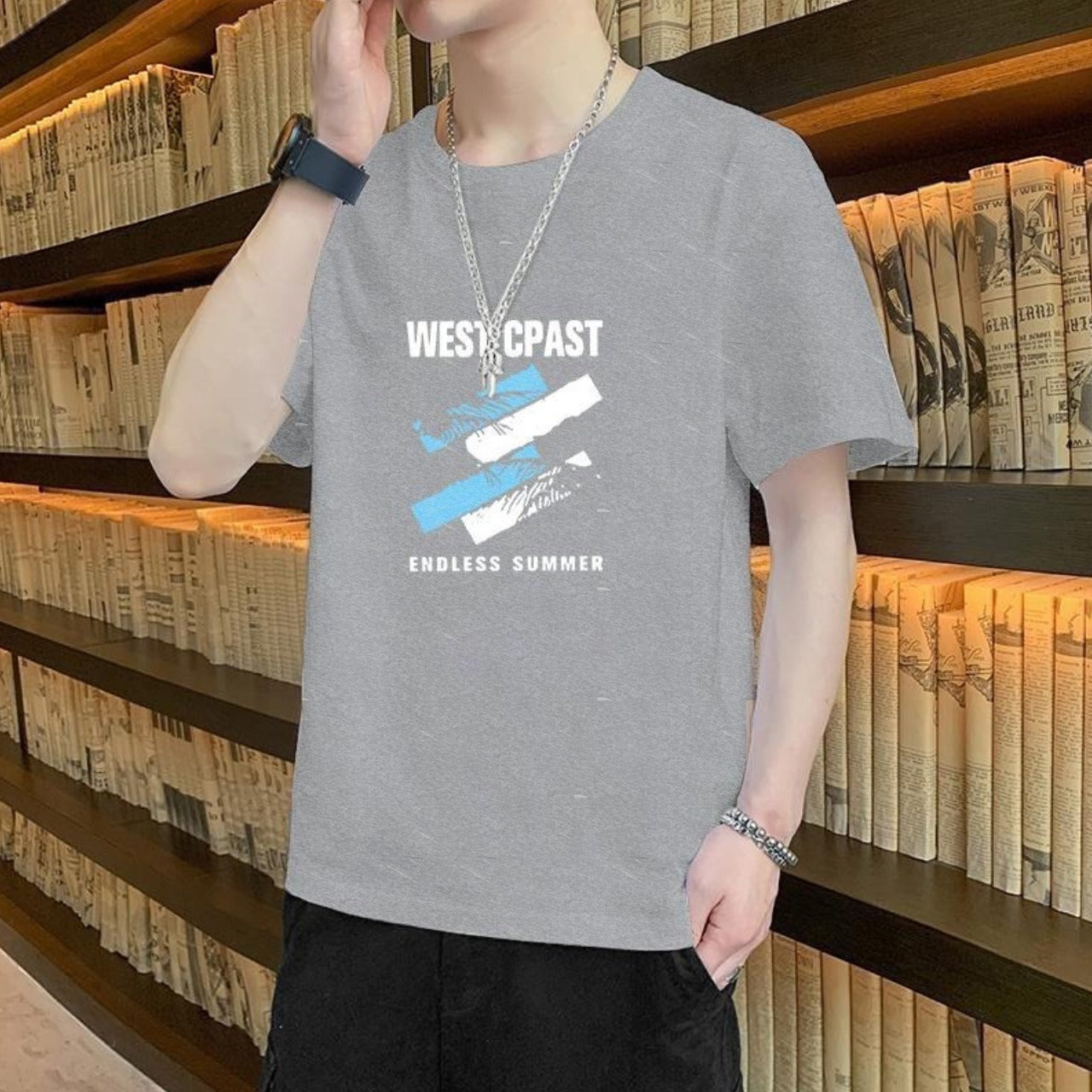 Round Neck Text & Grapics Printed Fashion T-shirt for Men