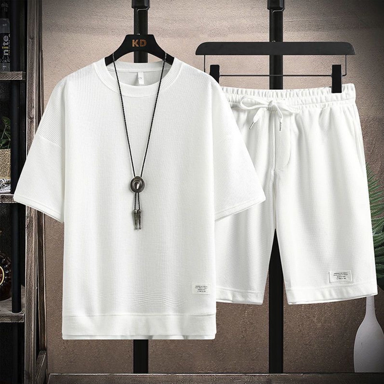 Solid Color Korean Fashion Round Neck T-shirt & Shorts for Men