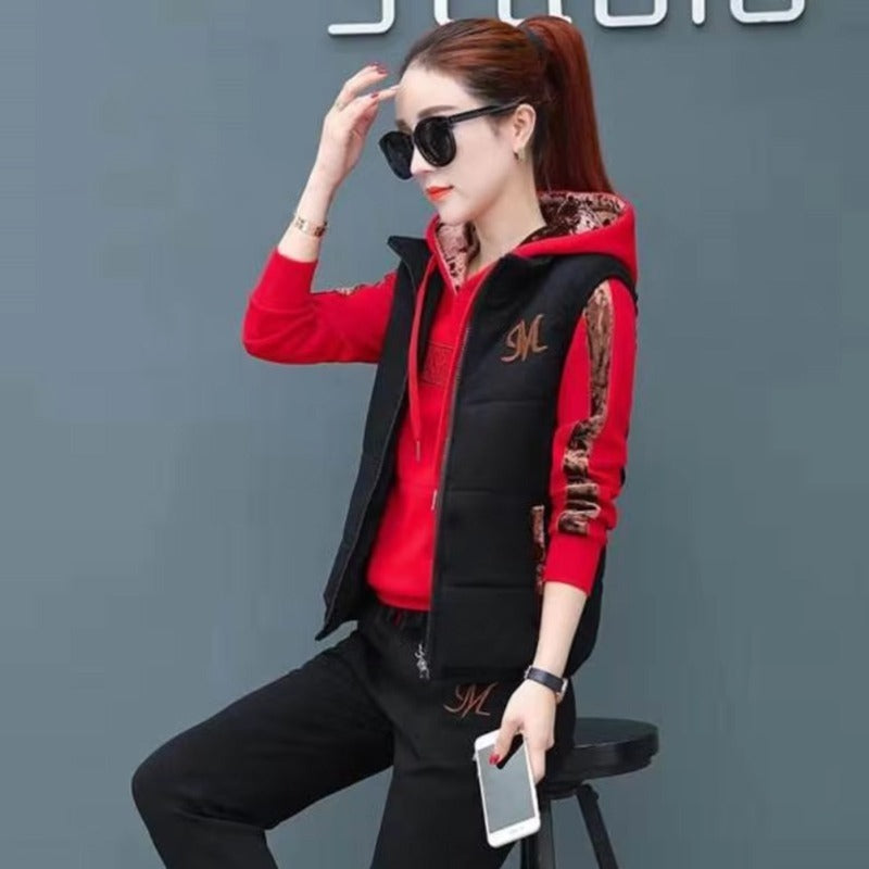 Printed Fashion Hoodies Plush Tracksuit Set for Women