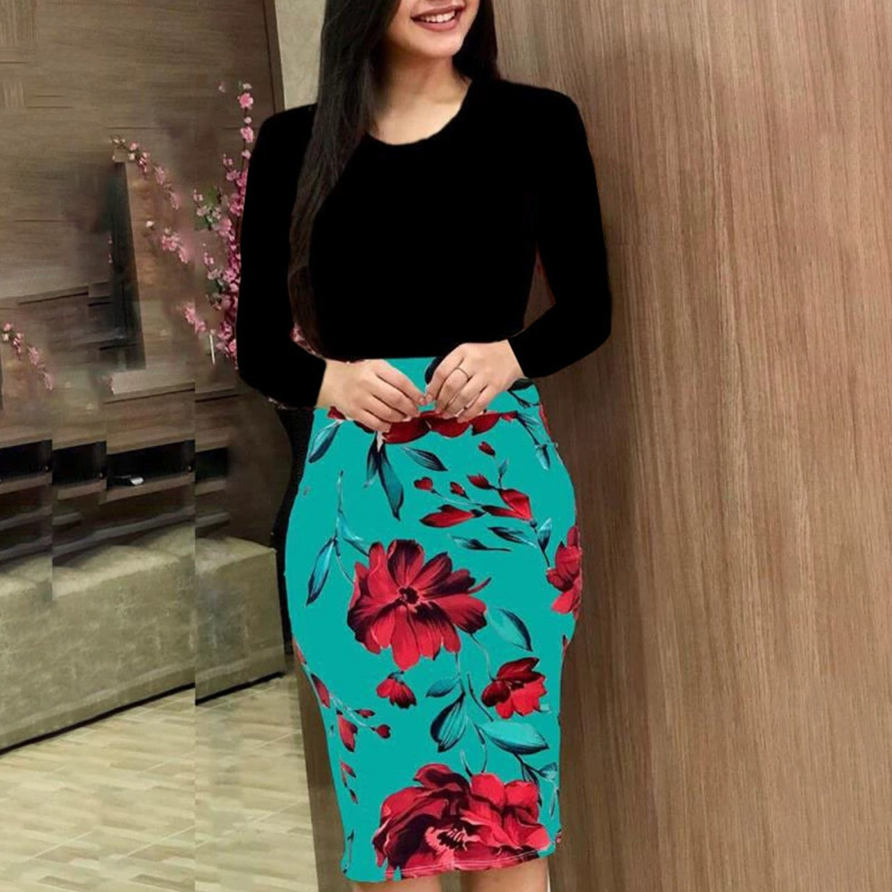 Elegant Fashion Floral Casual Midi Dress for Women