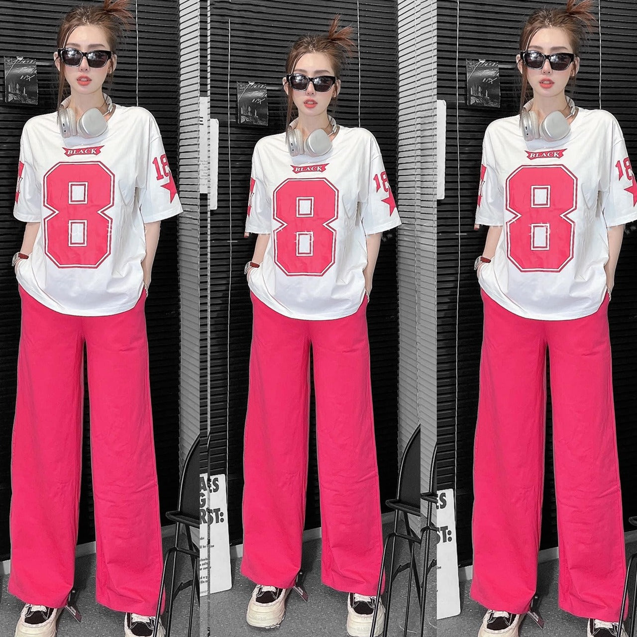 Printed Fashion Short Sleeve Loose Fit T-shirt & Pant for Women