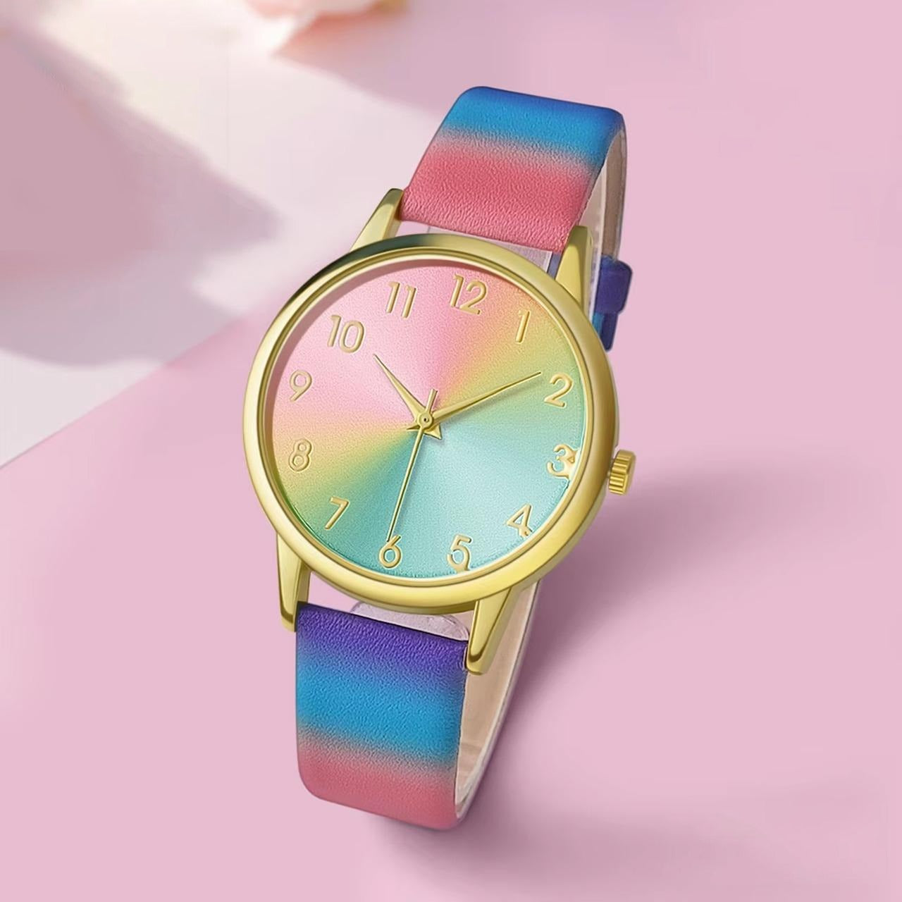 Round Leather Strap Fashion Quartz Watch for Ladies