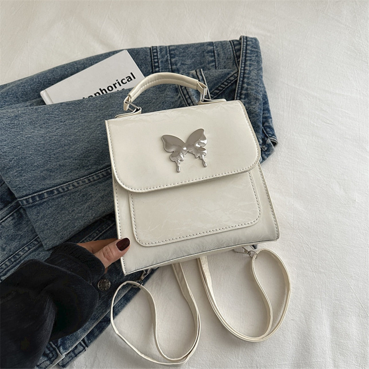 Butterfly Pattern Minimal Backpack Bag for Women