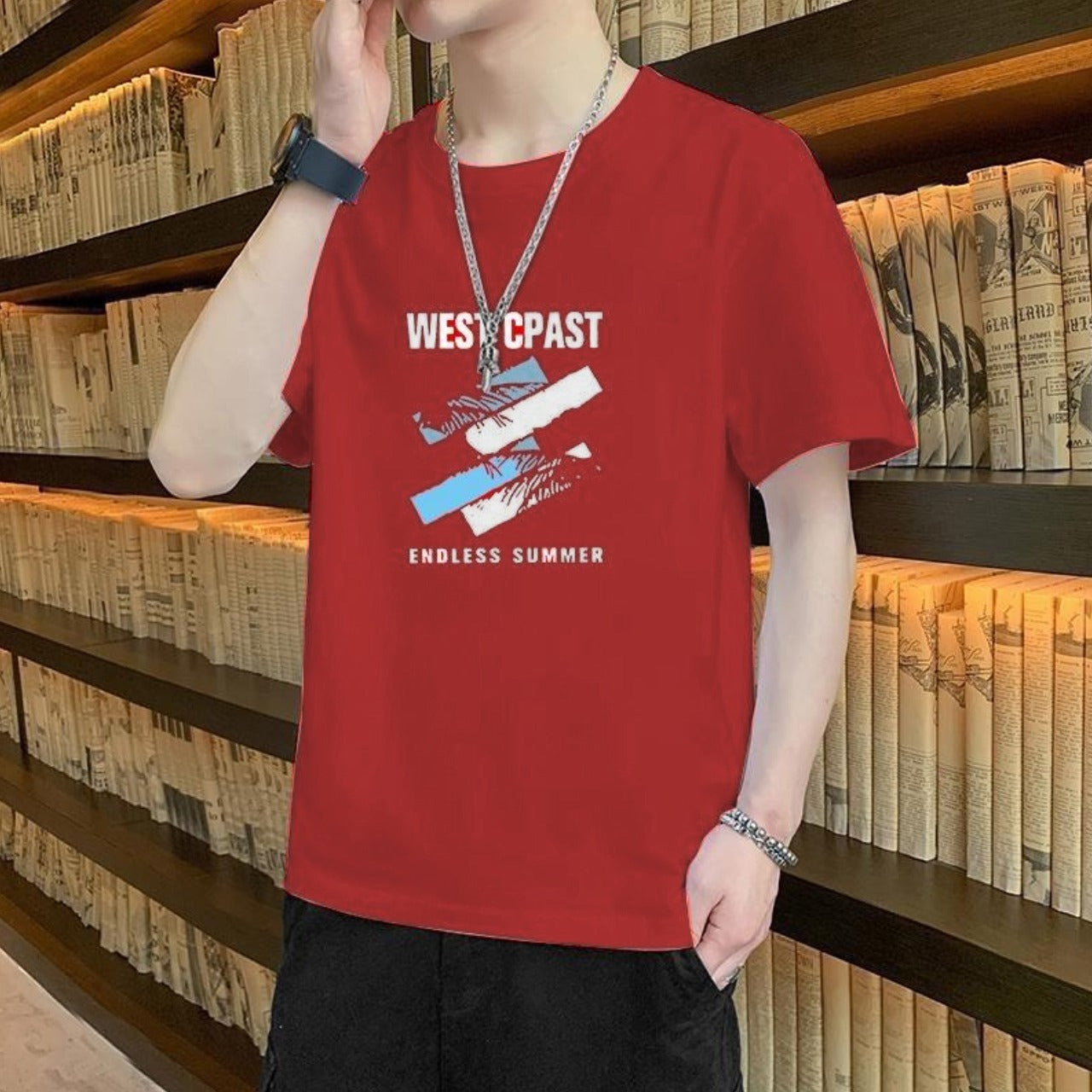 Round Neck Text & Grapics Printed Fashion T-shirt for Men