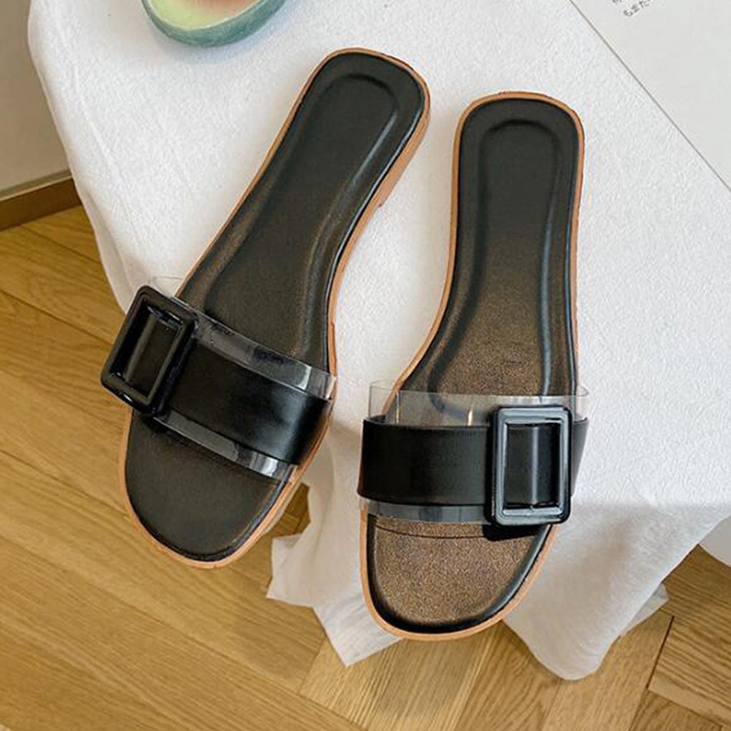 PU Leather Style Casual Beach Buckle Flat Slipper Sandals for Women