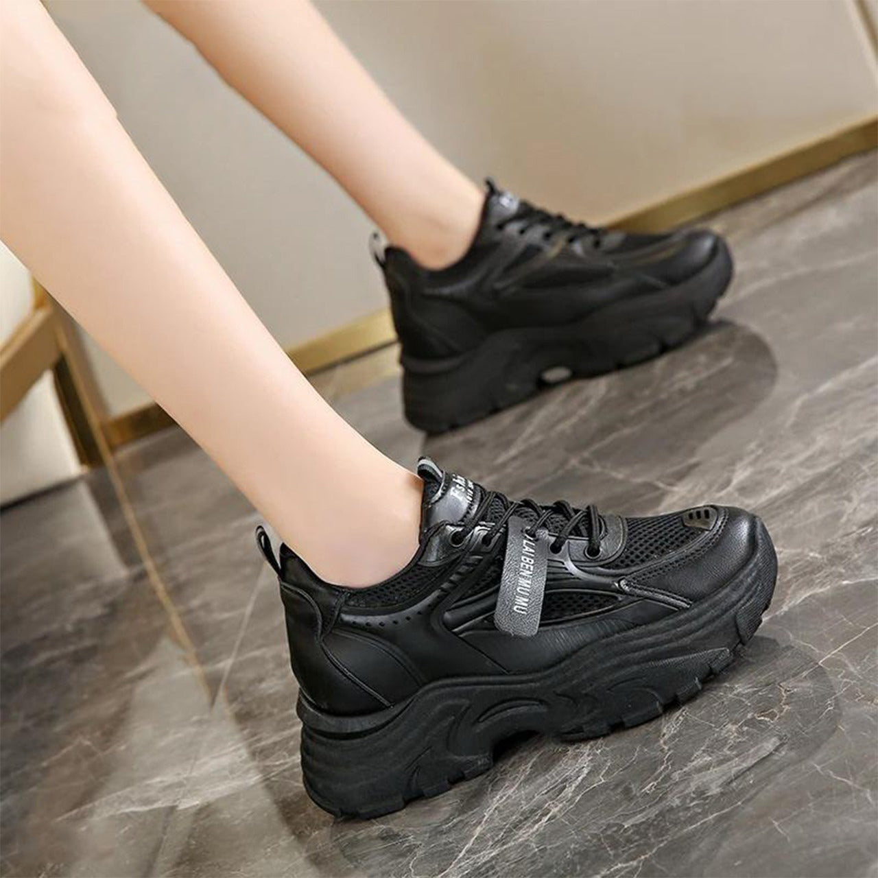 Thick Sole Height Increasing Solid Color Breathable Sneakers for Women