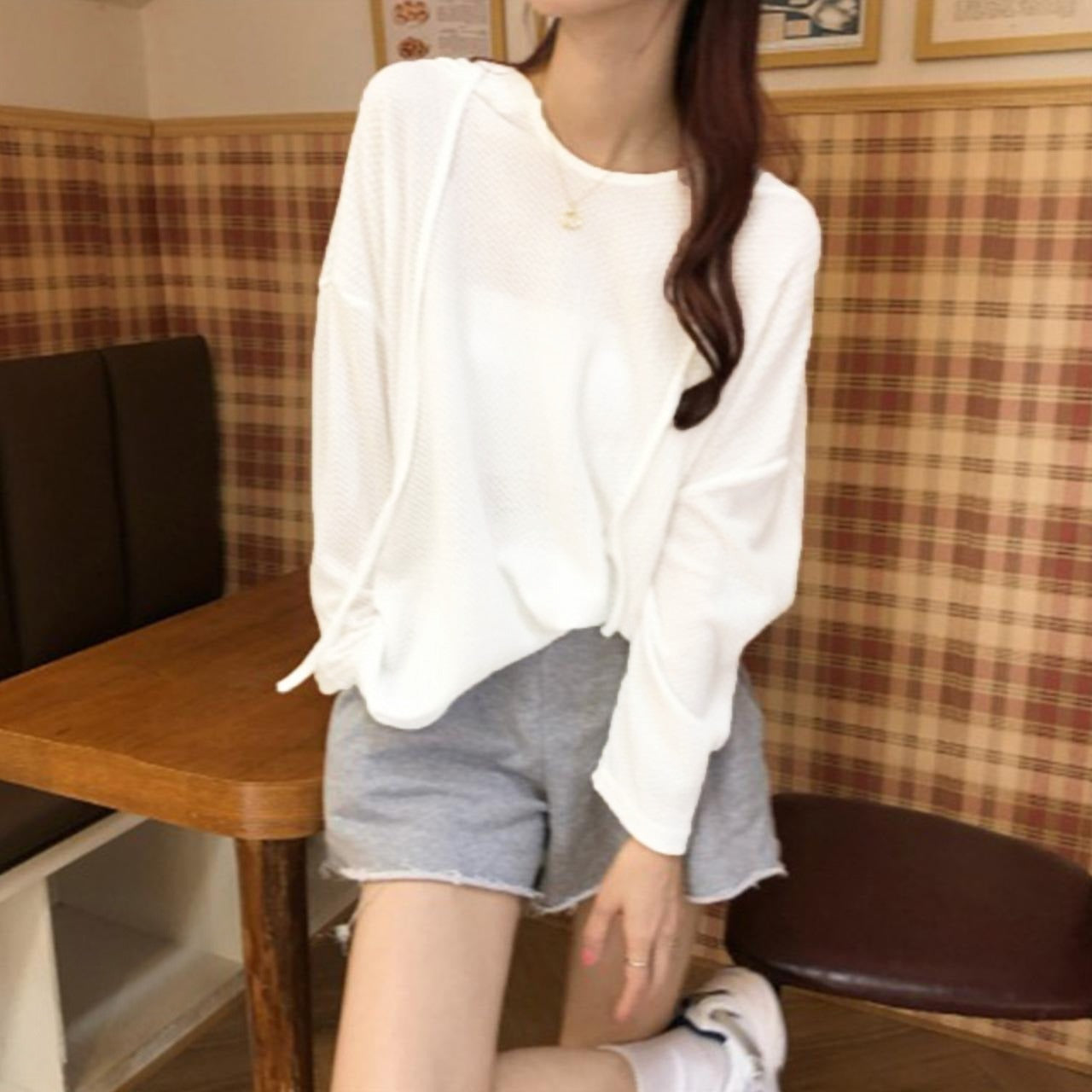 Autumn Fashion Solid Color Full Sleeve T-shirt for Women