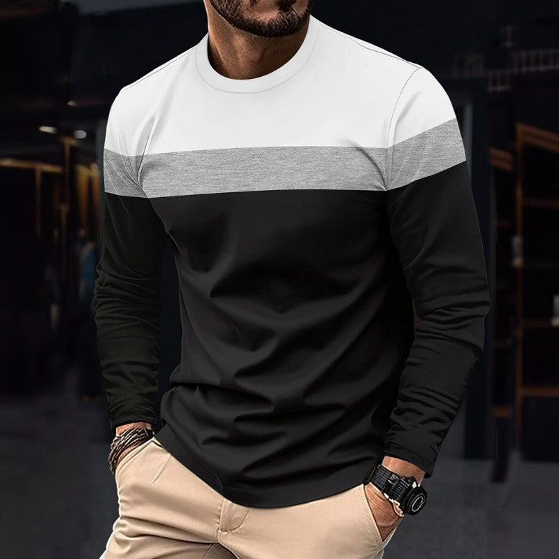Color Block Pattern Full Sleeve Round Neck T- Shirt for Men
