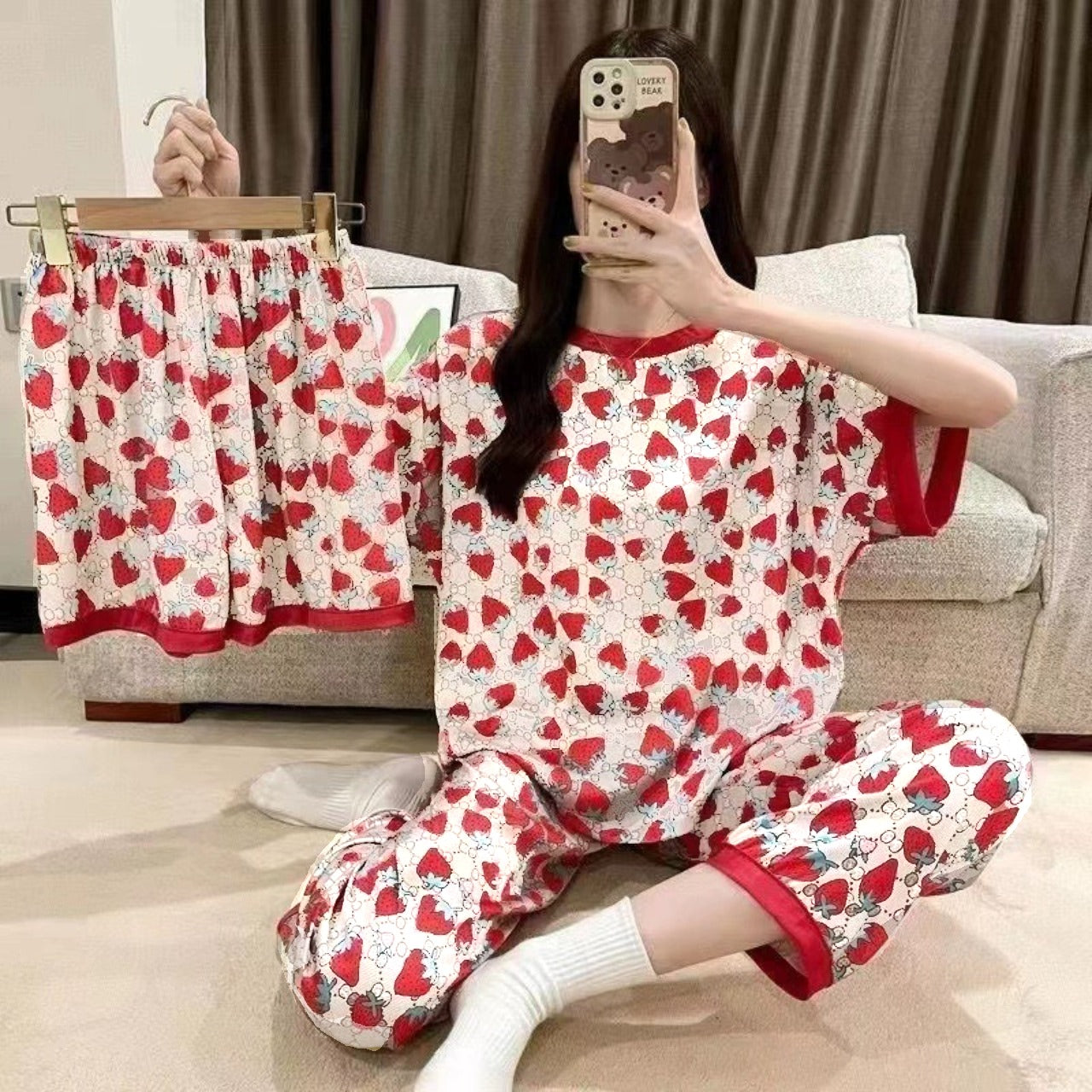 Printed Fashion Short Sleeve T-shirt & Pant for Women