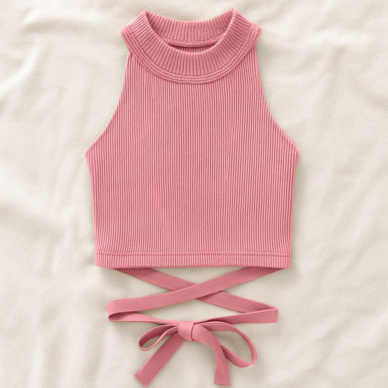 Solid Ribbed Fashion High Neck Fashion Tank Top for Women