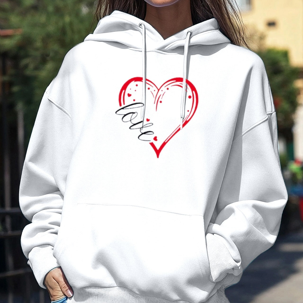 Love Pattern Full Sleeve Loose Fit Hoodies for Women