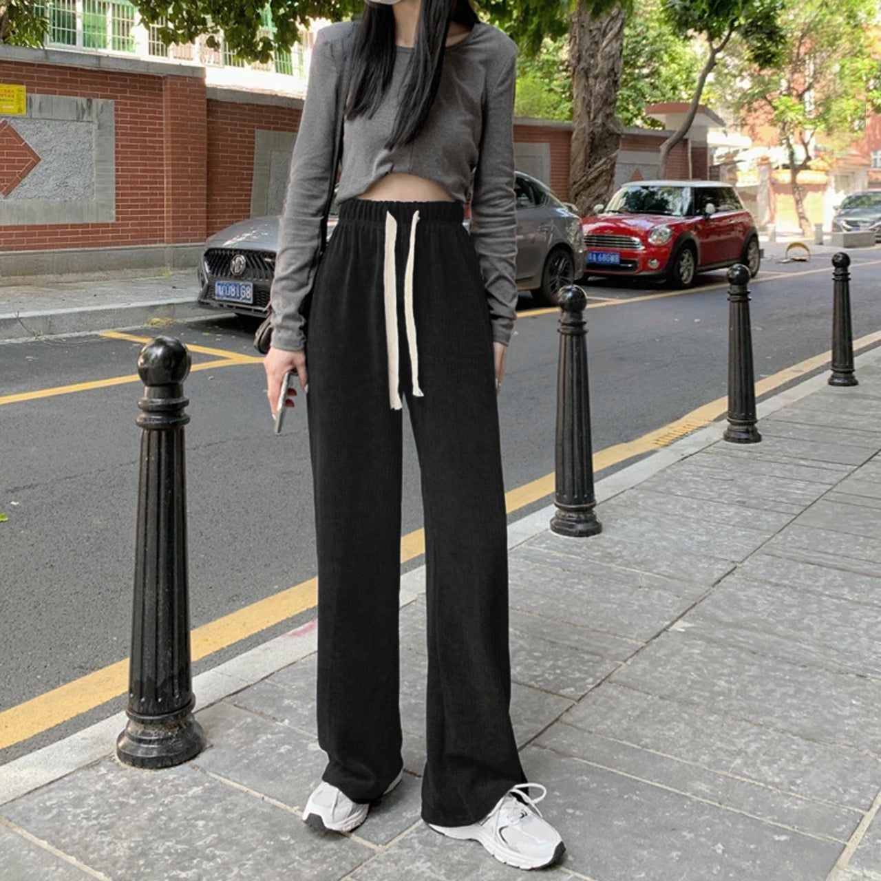Korean Style Fashion Solid Color Wide Leg Pants For Women