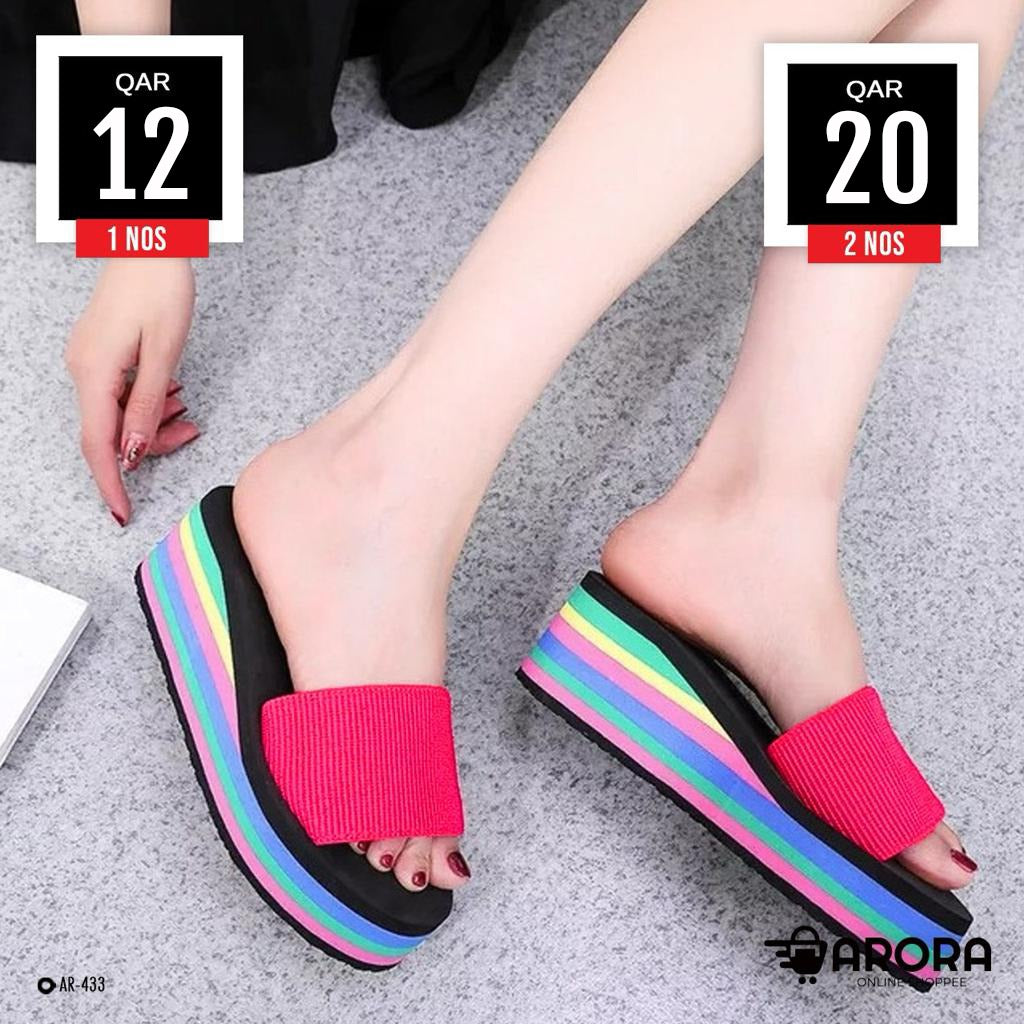 Rainbow Color Thick Sole Casual Wedge Beach Slippers for Women