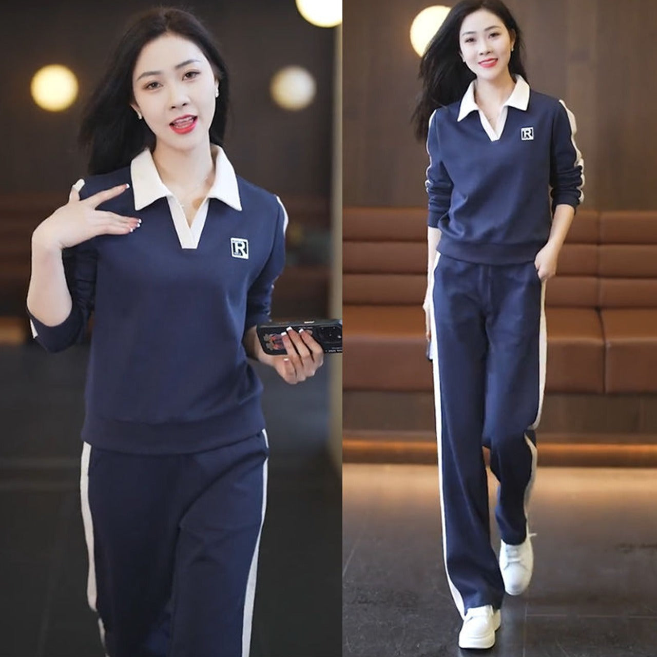 Collar Neck Fashion Full Sleeve T-shirt & Pant for Women