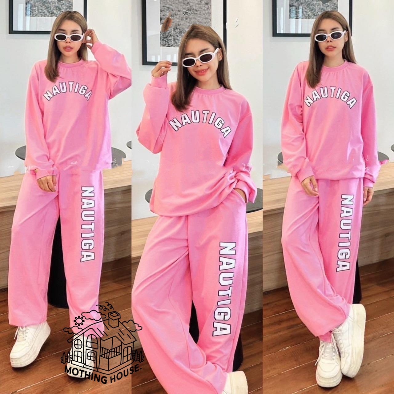Solid Color Text Printed Fashion Sweatshirt & Pant