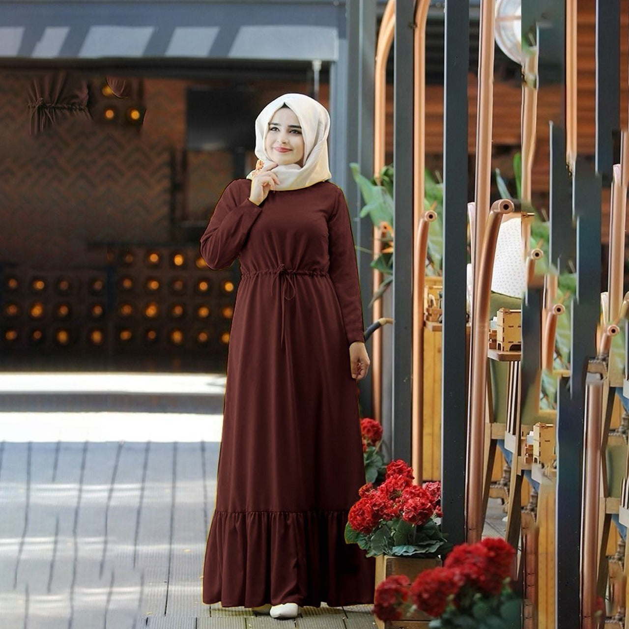 Solid Color Casual Wear Abaya for Girls