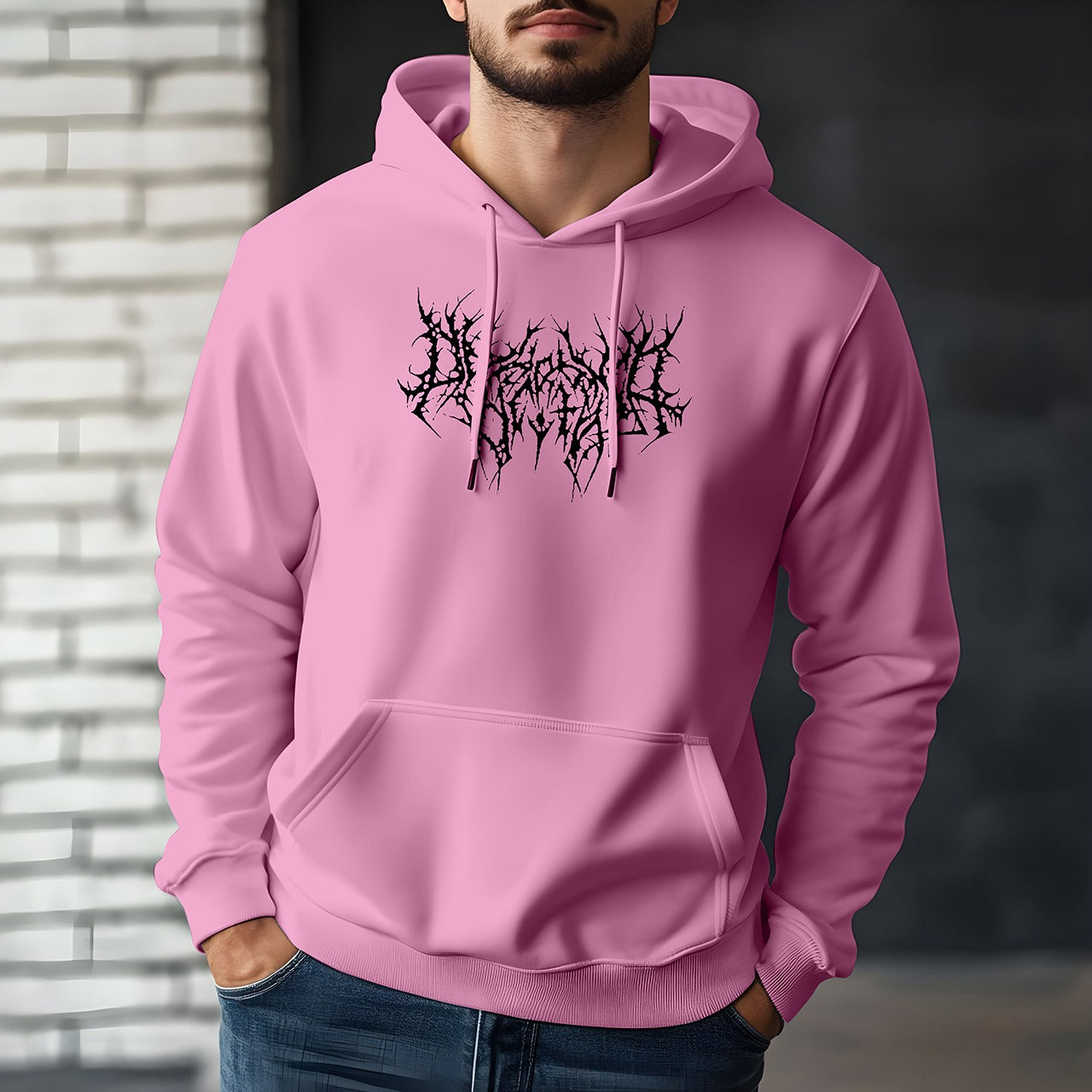 Korean Fashion Graphic Printed Solid Color Hoodies for Men