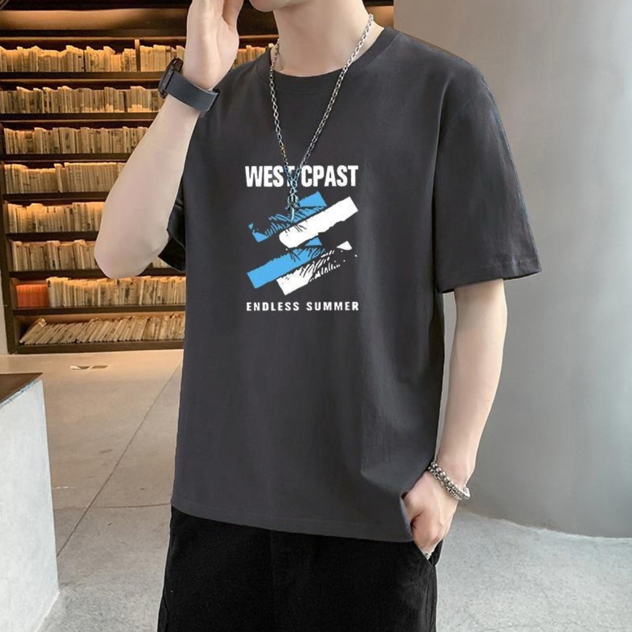 Round Neck Text & Grapics Printed Fashion T-shirt for Men