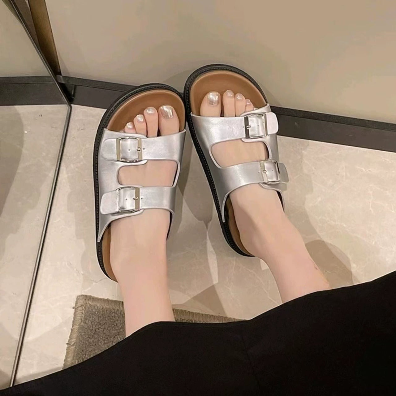 Double Buckled Fashion Casual Work Wear Sandals for Women