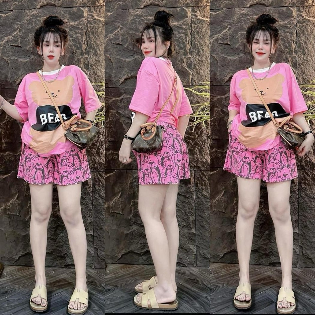 Bear Pattern Short Sleeve T-shirt & Shorts for Women