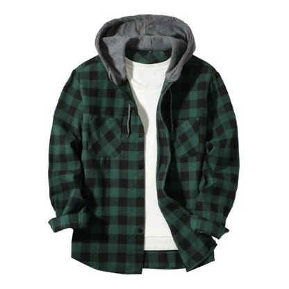 Latest Checkered Fashion Full Sleeve Hooded Shirt for Men