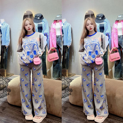 Printed Fashion Loose Fit Casual T-shirt & Pants for Women