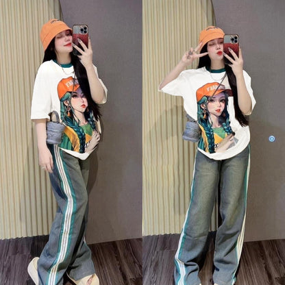 Short Sleeve Girl Printed Fashion T-shirt for Women