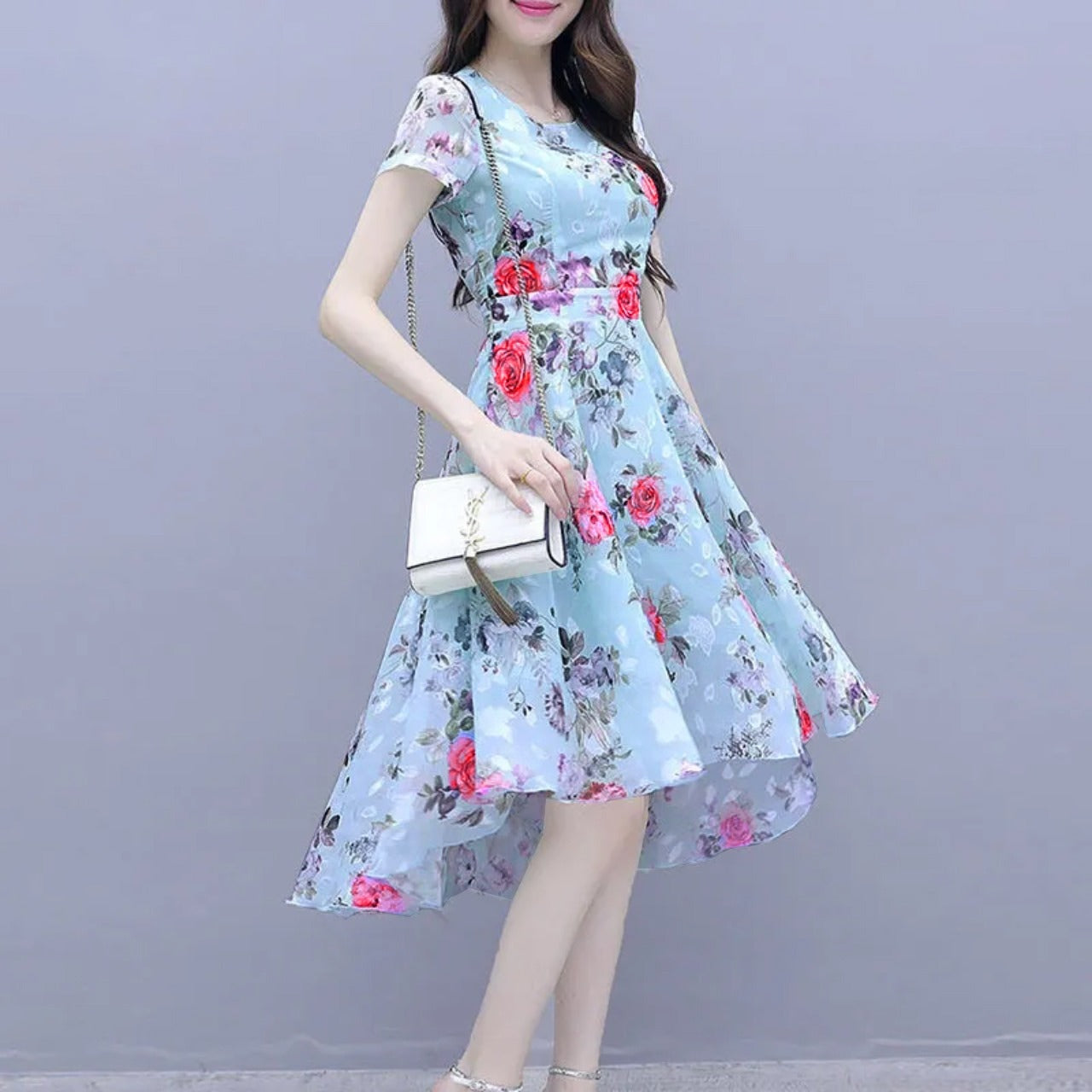 Floral Printed Midi Fashion Top Dress for Women