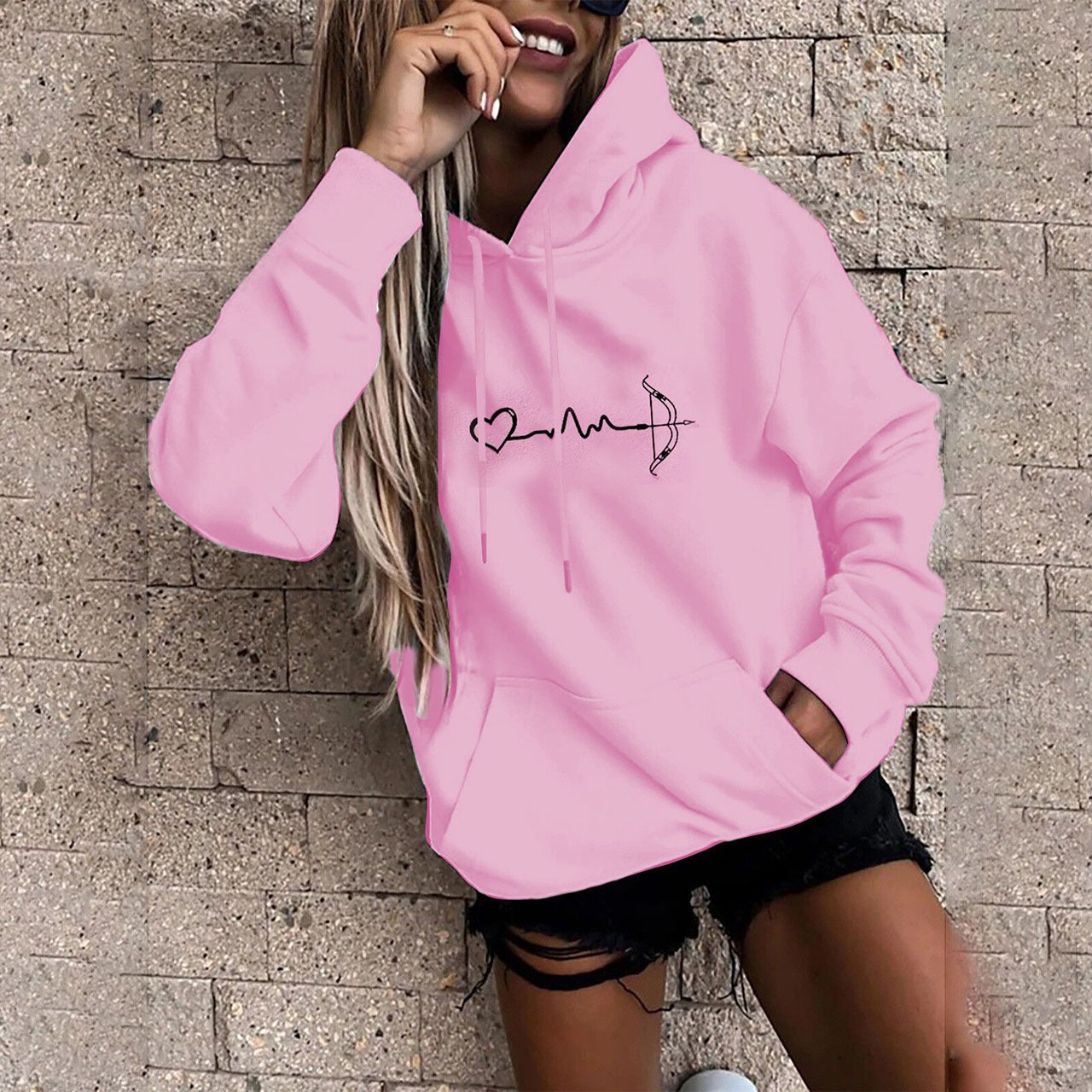 Latest Full Sleeve Heart Arrow Printed Hoodies for Women