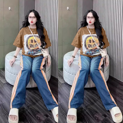 Summer Graphics Printed Fashion T-shirt & Wide Leg Pants for Women