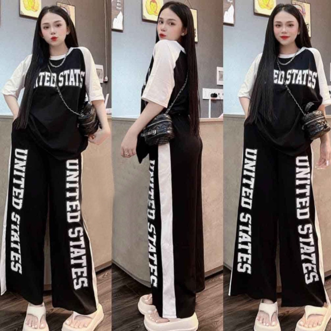 Latest Fashion Letter Pattern Oversized T-shirt & Wide Leg Pant for Women