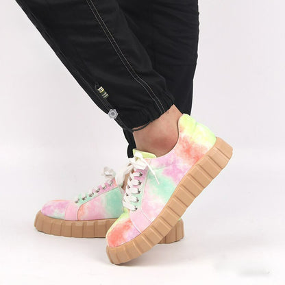 Thick Soled Chunky Vulcanized Lace Up Breathable Sneaker Shoes for Women