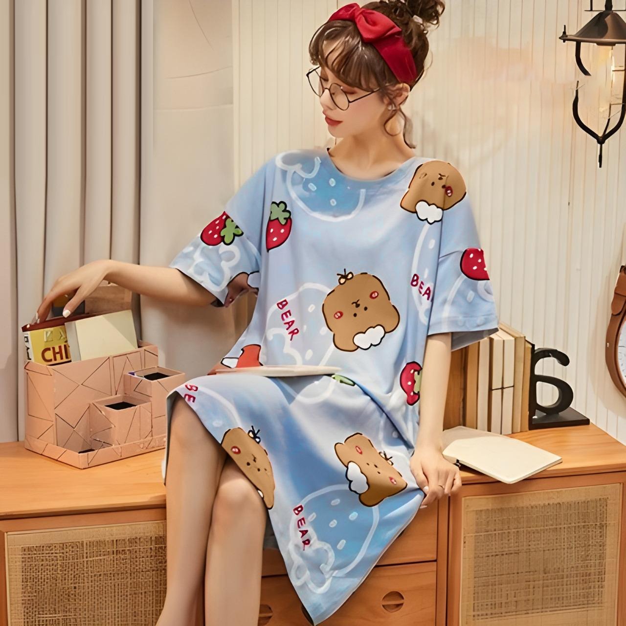 Printed Pattern Summer Korean Sleepwear Pajama for Women