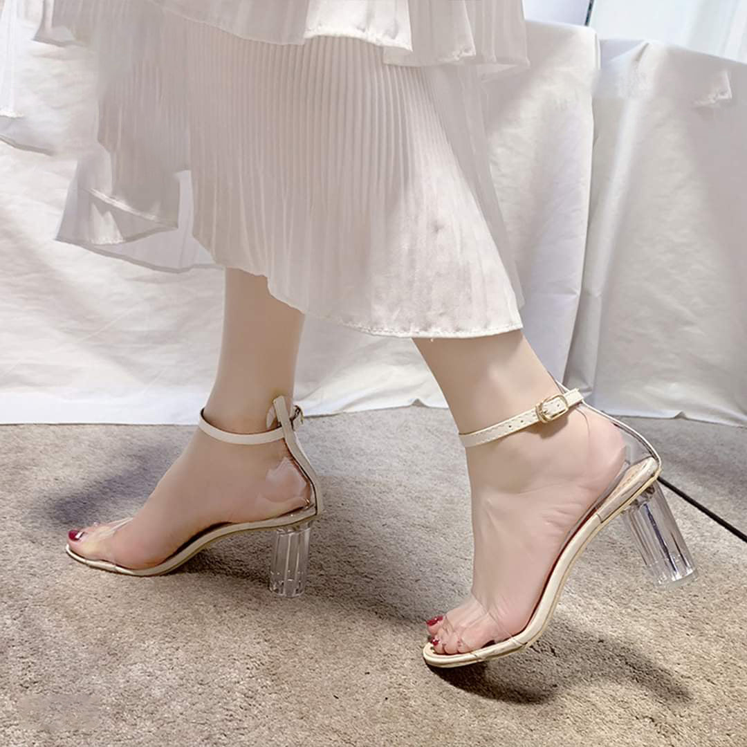 Party Wear Transparent High Heel Pump Style Sandals for Women