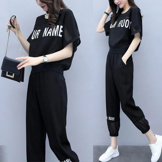 Work Streetwear Text Printed Fashion Top & Pant for Women